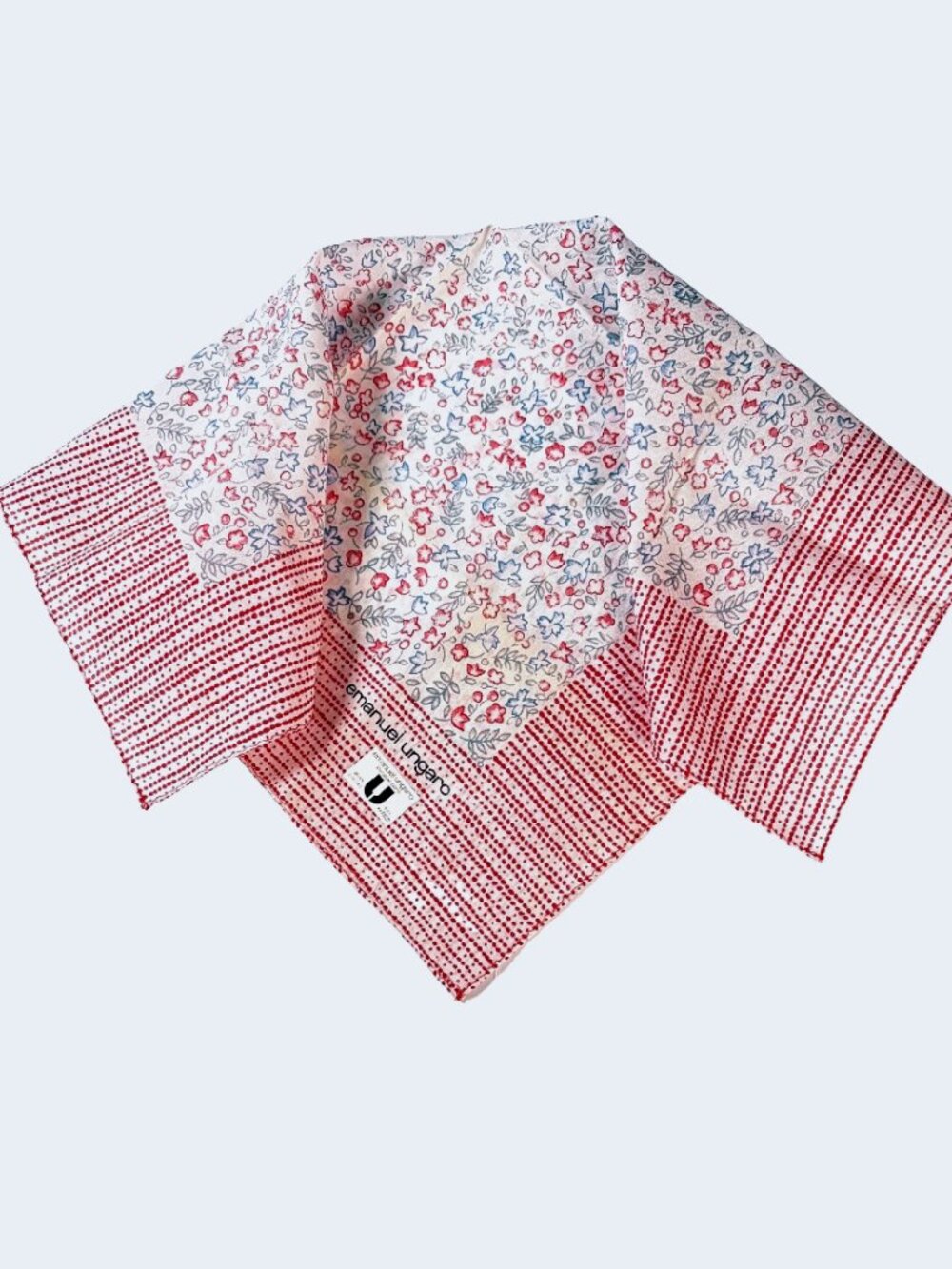Vintage Emanuel Ungaro Cotton Scarf | Red Blue Floral & Polka Dot Border